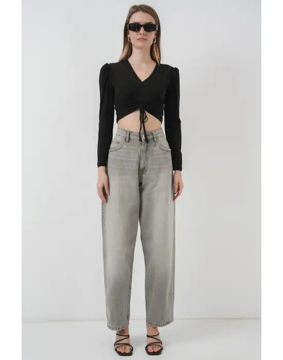 936 Sandy Crop Bluz - Siyah