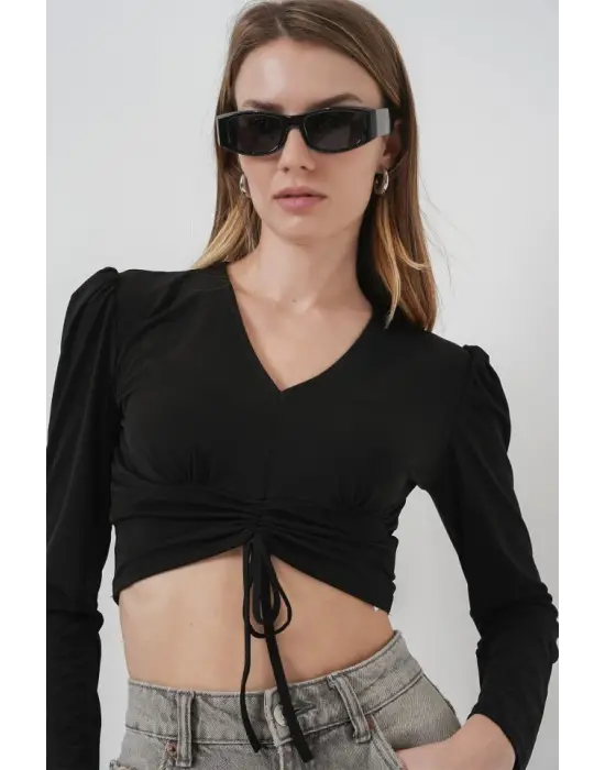 936 Sandy Crop Bluz - Siyah