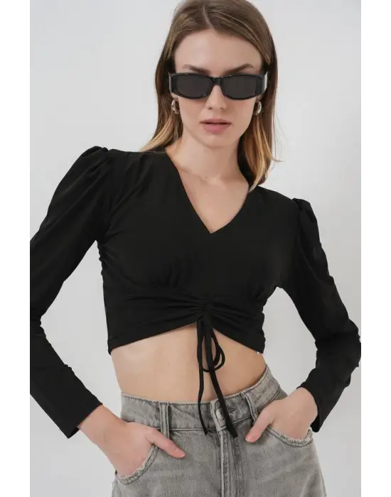 936 Sandy Crop Bluz - Siyah