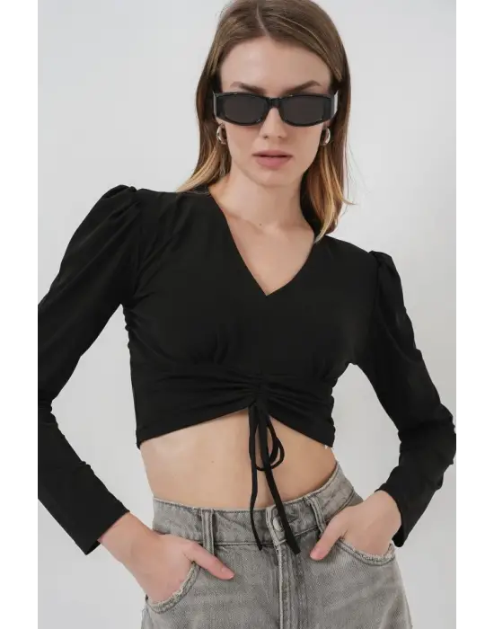 936 Sandy Crop Bluz - Siyah