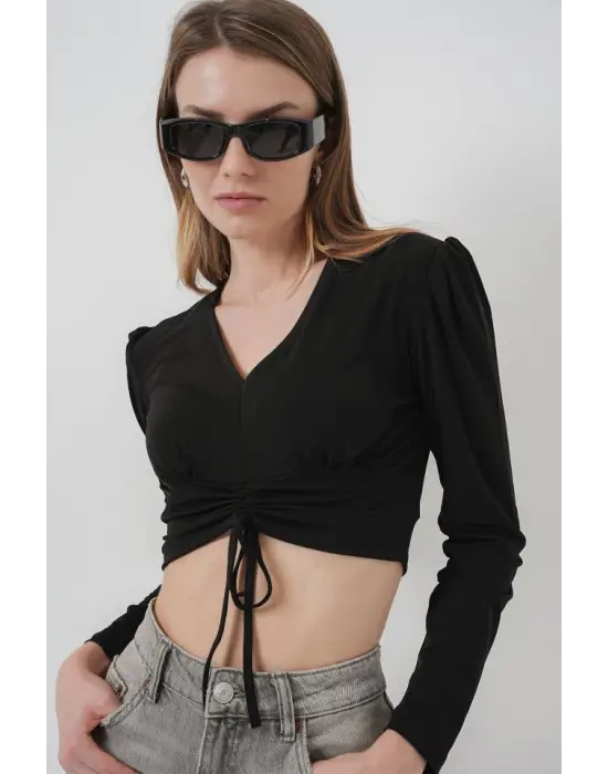 936 Sandy Crop Bluz - Siyah