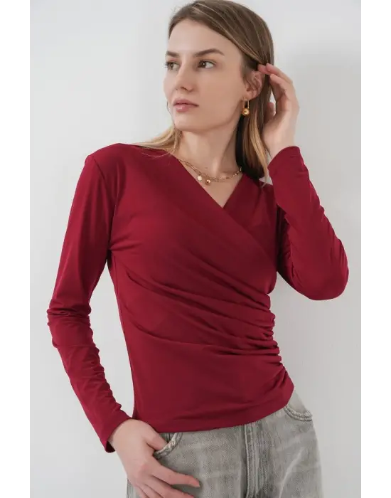 939 Anvelop Yaka Sandy Bluz - Bordo