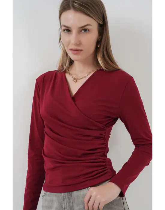 939 Anvelop Yaka Sandy Bluz - Bordo