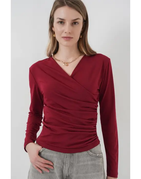939 Anvelop Yaka Sandy Bluz - Bordo
