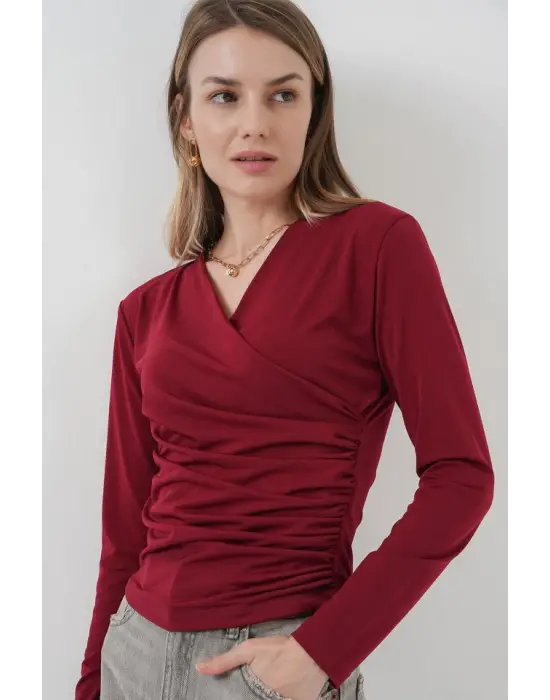 939 Anvelop Yaka Sandy Bluz - Bordo
