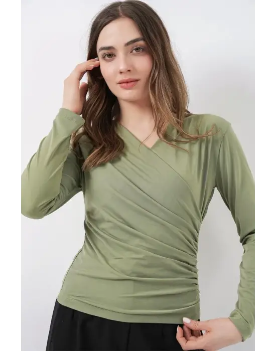 939 Anvelop Yaka Sandy Bluz - Çağla