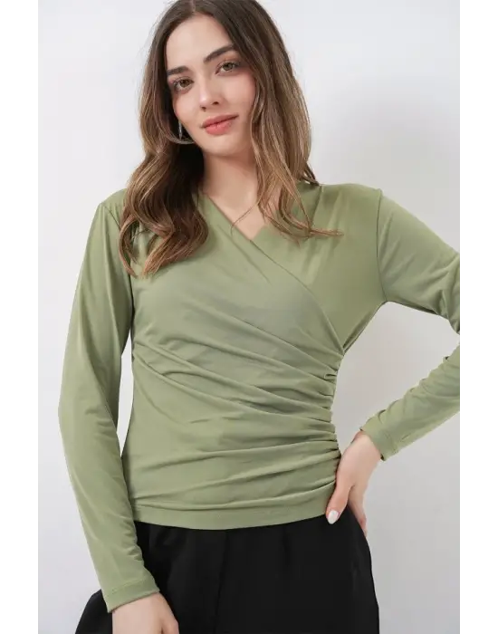 939 Anvelop Yaka Sandy Bluz - Çağla