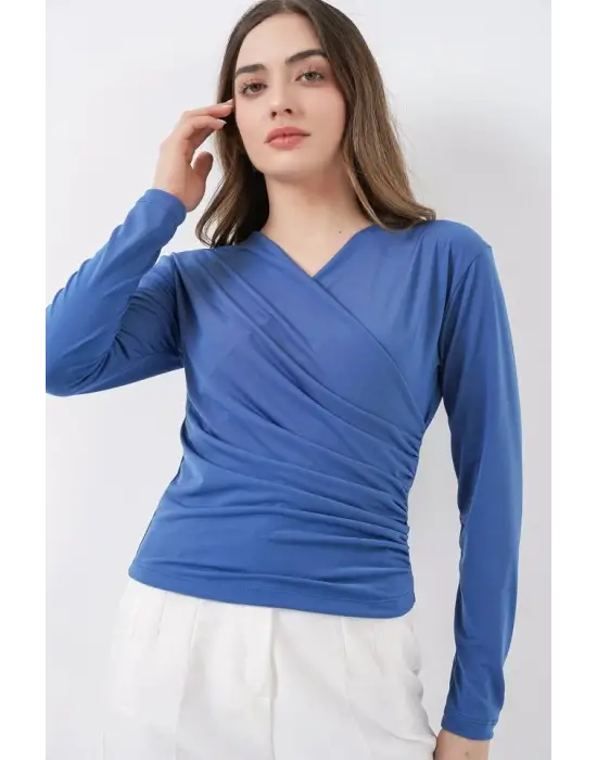 939 Anvelop Yaka Sandy Bluz - İndigo