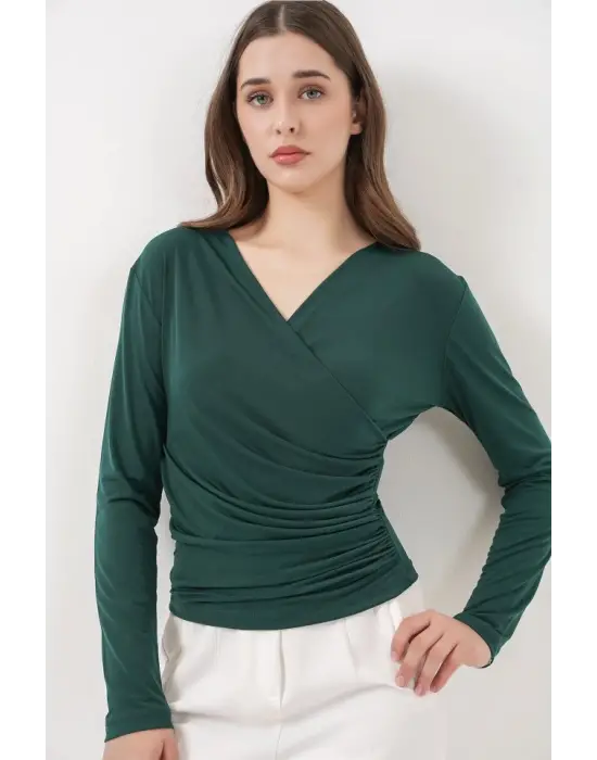 939 Anvelop Yaka Sandy Bluz - Zümrüt Yeşili