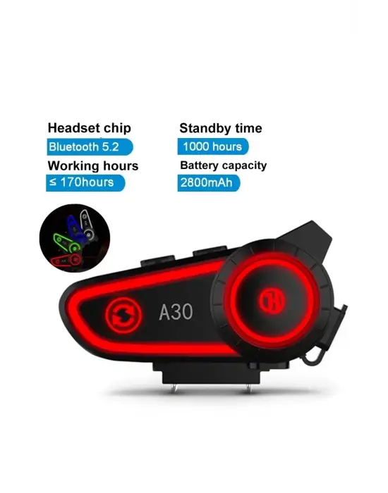 A30 Motosiklet Kask Kulaklık Intercom Işıklı 2 Eşleşme Özellikli