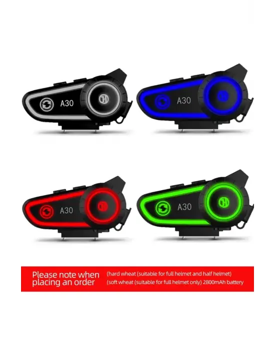 A30 Motosiklet Kask Kulaklık Intercom Işıklı 2 Eşleşme Özellikli