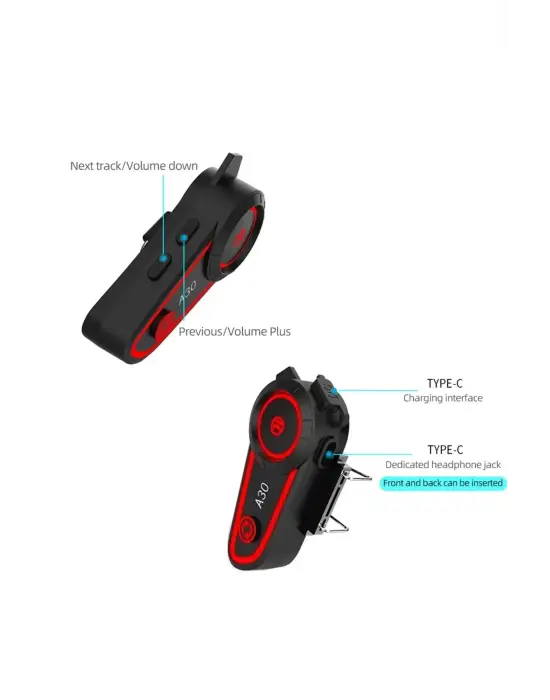 A30 Motosiklet Kask Kulaklık Intercom Işıklı 2 Eşleşme Özellikli