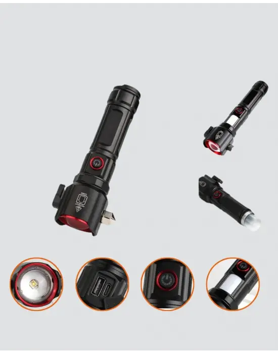 Acil Durum El Feneri Çekiç Ve Pusula Özellikli Güçlü Işık