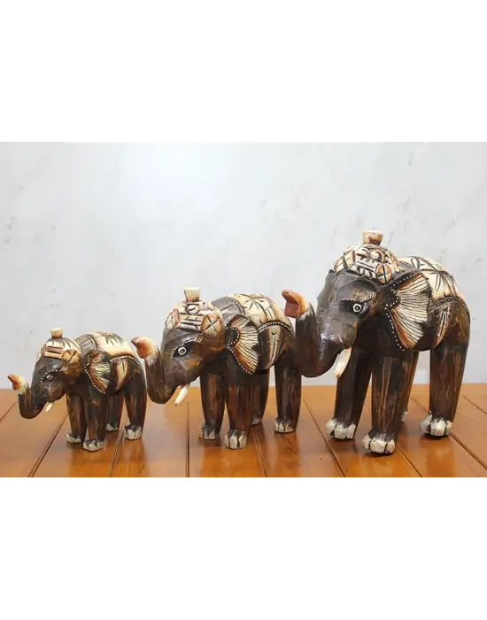 Ahşap 3lü Fil Seti