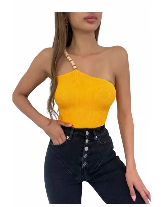 Ahşap Boncuk Detaylı  Bluz-TURUNCU