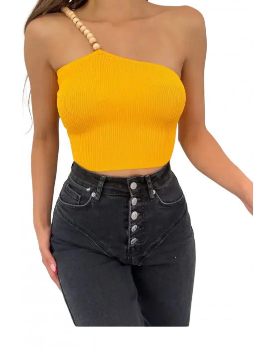 Tarz Ahşap Boncuk Detaylı Bluz