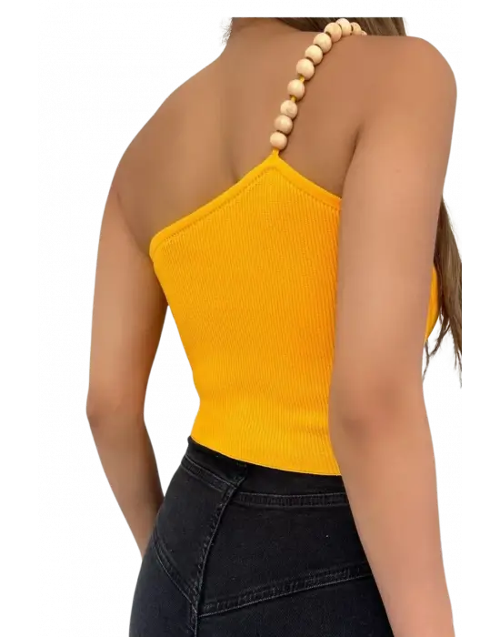 Ahşap Boncuk Detaylı  Bluz-TURUNCU