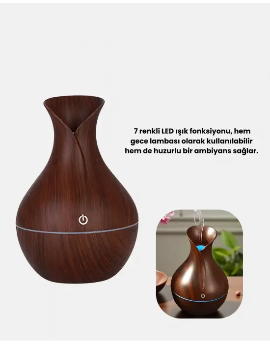 Ahşap Desenli 130 Ml Aromaterapi Difüzör Sessiz Ve Usb Bağlantılı