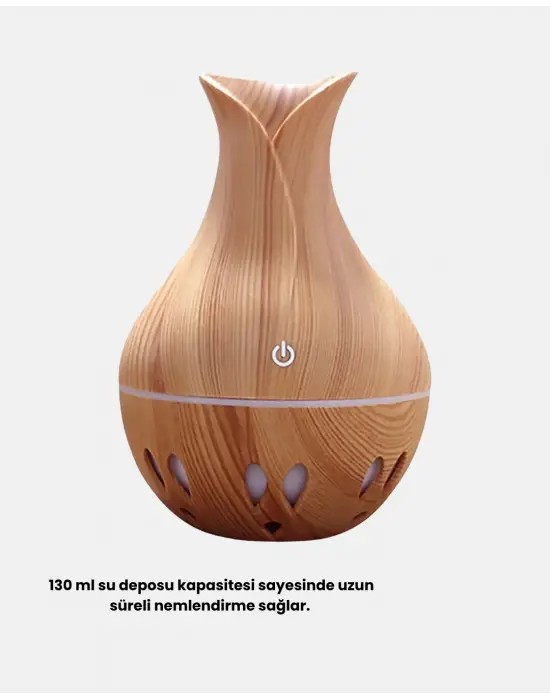 Ahşap Desenli Aromaterapi Difüzör 130 Ml Ultrasonik Ve 7 Renk Led Işıklı
