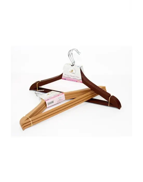 Omarı Şık ve Dayanıklı Ahşap Desenli Elbise Askısı Seti