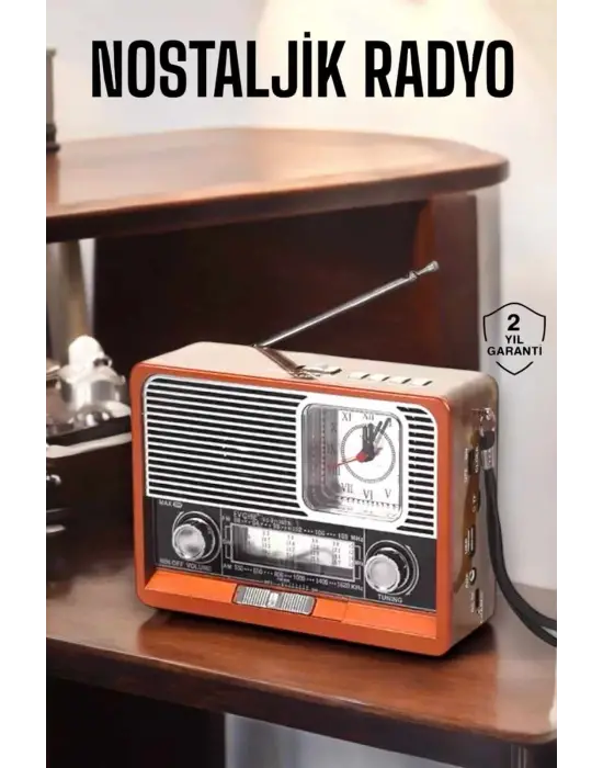 Ahşap Görünümlü Retro Bluetooth Radyo Usb,aux Ve Sd Kart Girişli