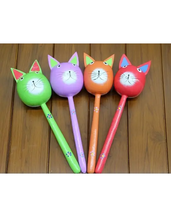 Ahşap Kedi Marakas Tekli Polos:29