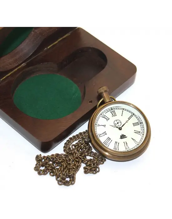 Ahşap Kutulu Pirinç Köstekli Saat Model 7