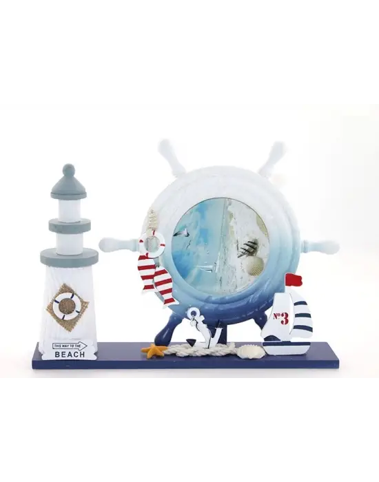 Ahşap Marin Deniz Feneri Dümenli Çerceve Alk2452