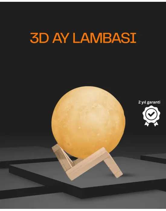 Ahşap Standlı 3d Baskı Ay Lambası 16 Renkli Ve Şarjlı