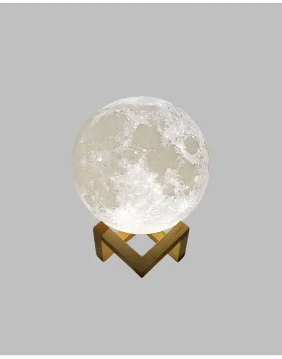 Ahşap Standlı 3d Baskı Ay Lambası 16 Renkli Ve Şarjlı