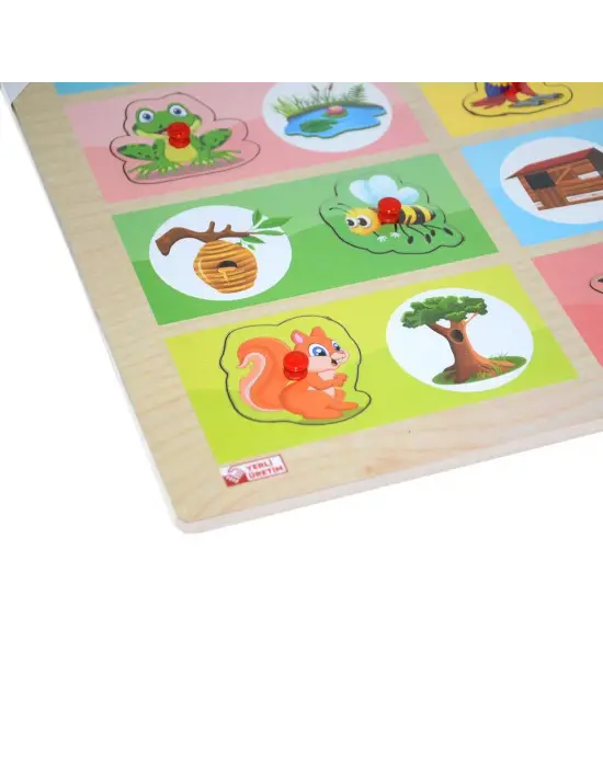 Omarı Ahşap Tutmalı Eşleştirme Oyunu - Hangi Hayvan Nerede Yaşar?