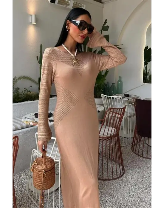 Omarı Elegan Ajur Detaylı Triko Elbise