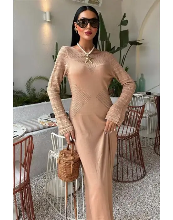 Omarı Elegan Ajur Detaylı Triko Elbise