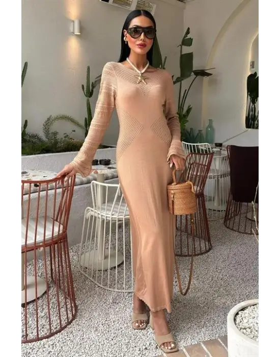 Omarı Elegan Ajur Detaylı Triko Elbise