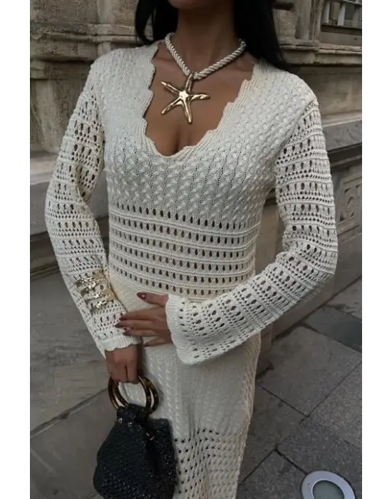 Omarı İspanyol Kol Detaylı Zarif Elbise