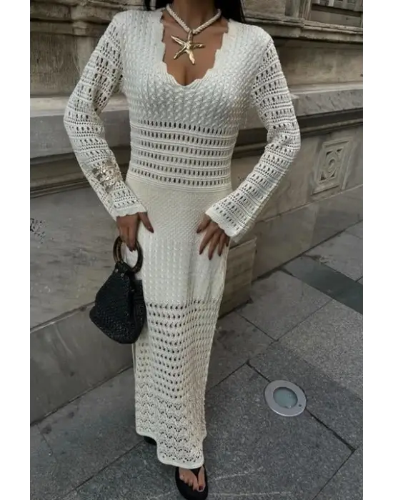 Omarı İspanyol Kol Detaylı Zarif Elbise