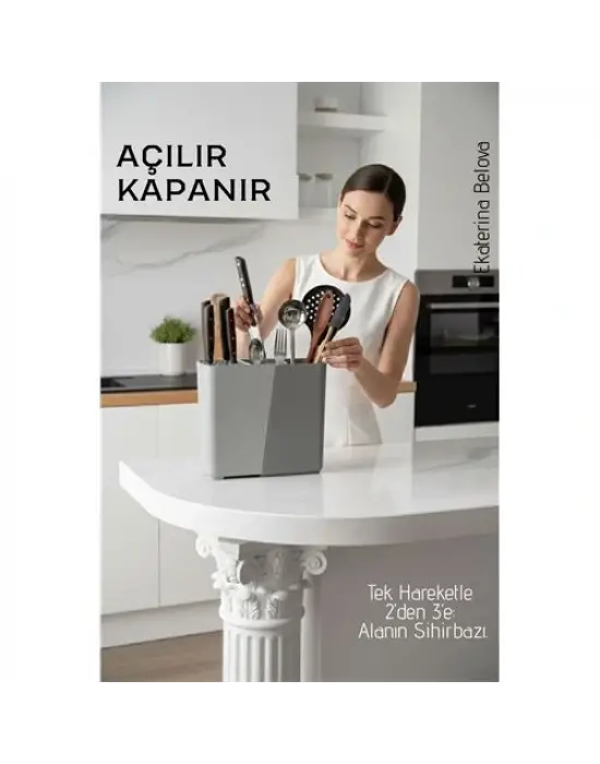 Akıllı Sürgülü Bıçaklık ve Kaşıklık Organizeri - Ayarlanabilir Tezgah Üstü Mutfak Düzenleyici