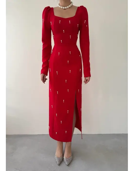 Omarı Şık İnci Detaylı Elbise