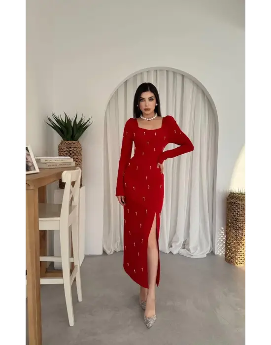 Omarı Şık İnci Detaylı Elbise