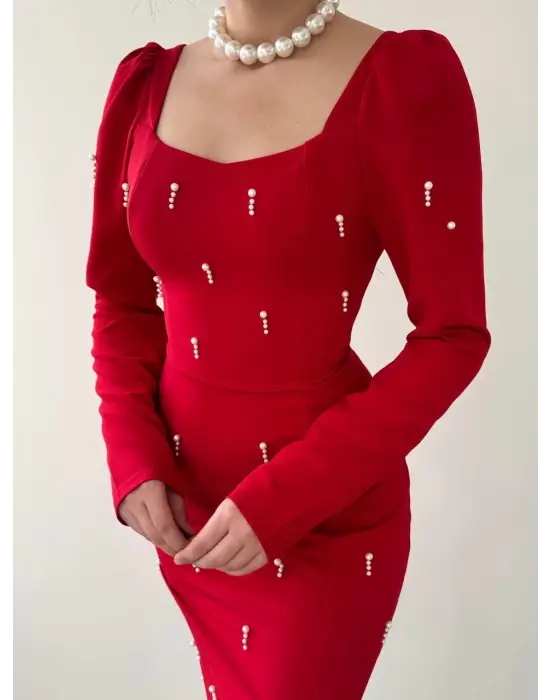 Omarı Şık İnci Detaylı Elbise