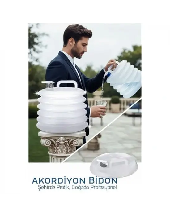 Akordiyon Bidon - Katlanabilir Lüks Su Taşıma Ünitesi | 10L Şeffaf Tasarım