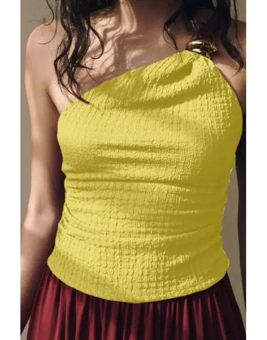 Omarı Retro Çizgili Kırmızı Bluz