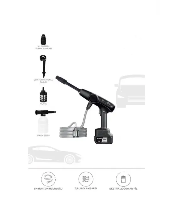 Akülü Şarjlı Yüksek Basınçlı Oto Araba Bahçe Yıkama,temizleme Su Sı