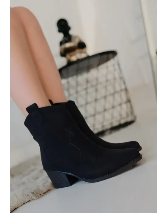 Akver Siyah Nubuk Topuklu Bot