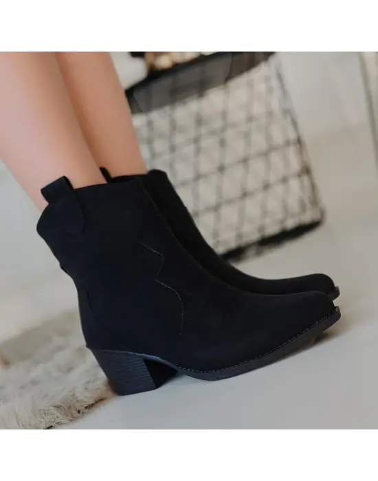 Akver Siyah Nubuk Topuklu Bot