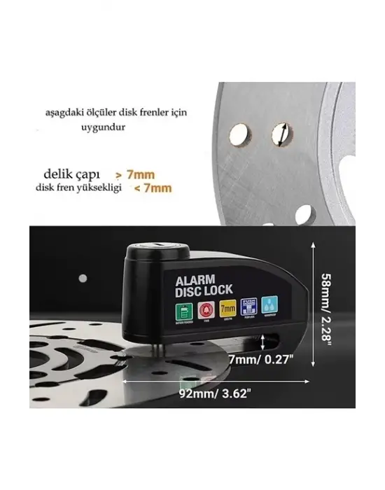 Alarmlı Disk Kilidi Motorsiklet Scooter Bisiklet Sesli Alarm 110 Desibel Yüksek Ses