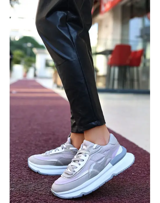 Aleh Gri Cilt Bağcıklı Spor Ayakkabı