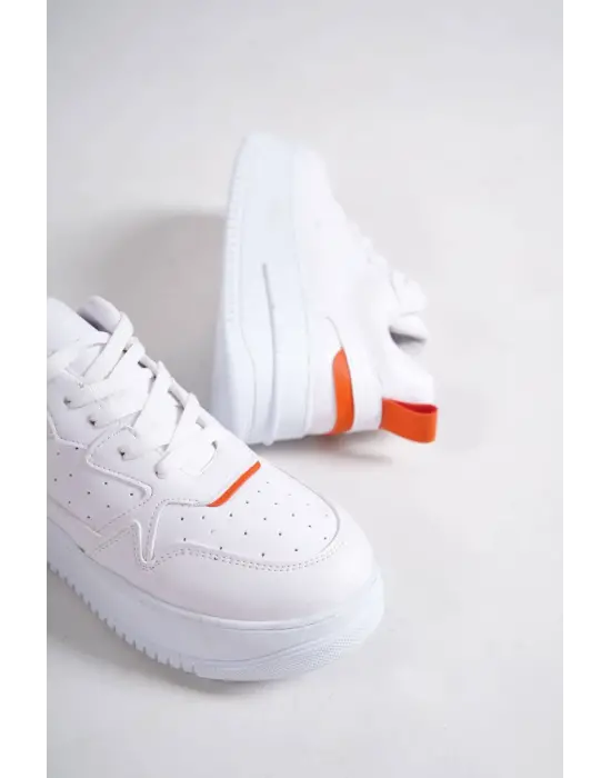 Spor Tabaan Bayan Ayakkabı Beyaz/Turuncu
