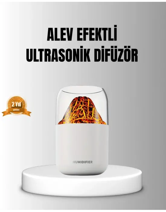 Alev Efektli Ultrasonik Uçucu Yağ Difüzörü 280ml Su Tanklı Ve Sessiz Çalışma Özellikli