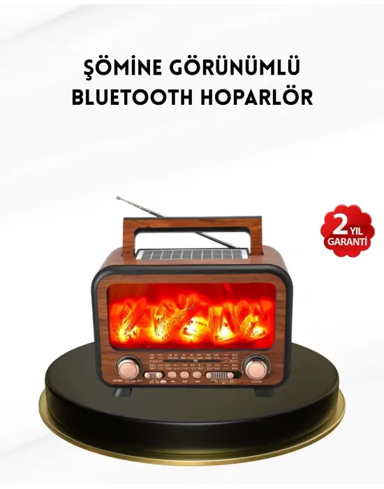 Alev Işığı Efektli Solar Bluetooth Hoparlör Radyo Destekli Taşınabilir Model